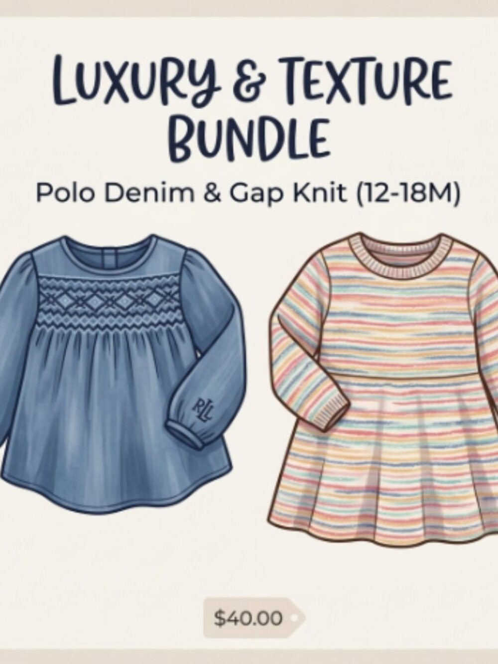 Luxury Baby Girl 12-18M Boutique Knit & Denim Outfit Set - 2 Pieces (Polo & Gap)